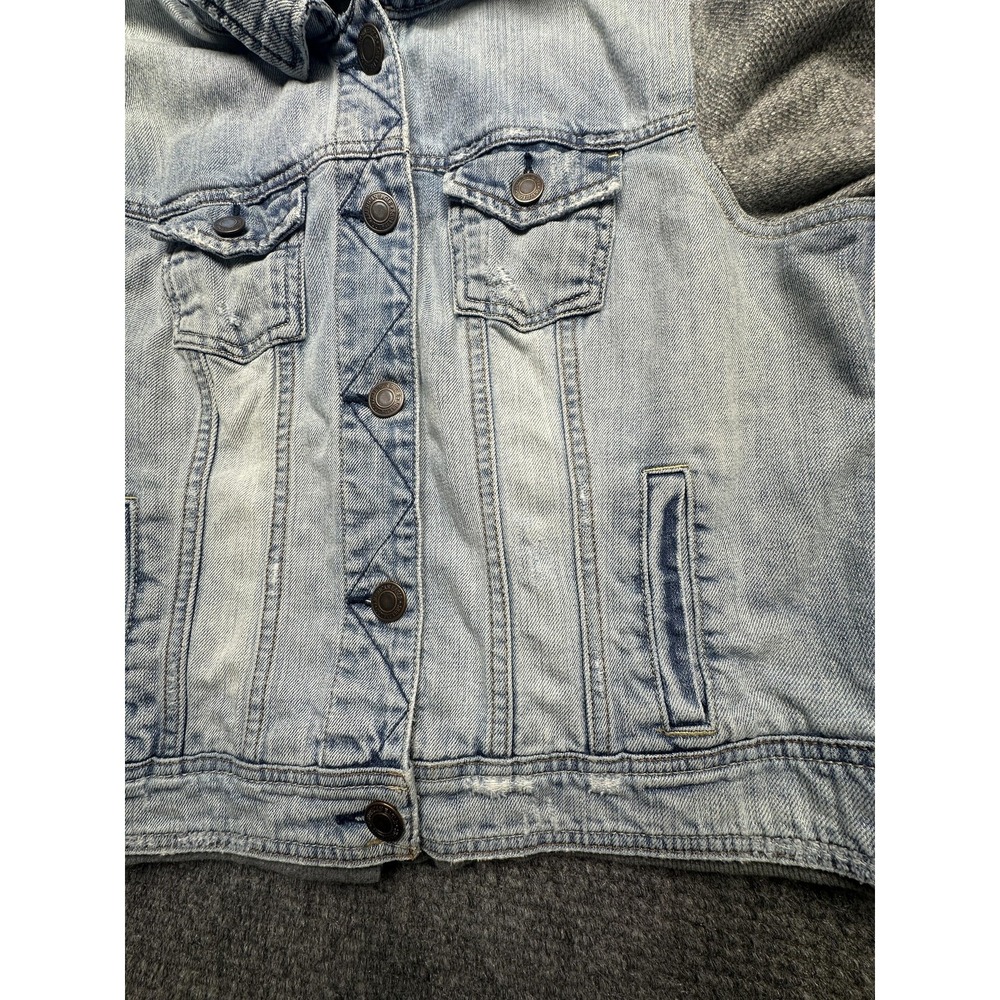 American Eagle Outfitters Jacket Womens XL Blue Denim Hooded Knit Sleeves Sherpa - Picture 7 of 7